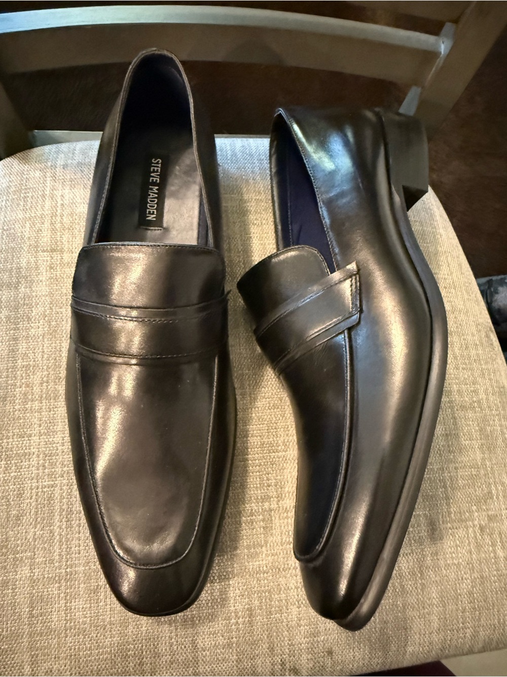 Steve Madden Black Leather Penny Loafers